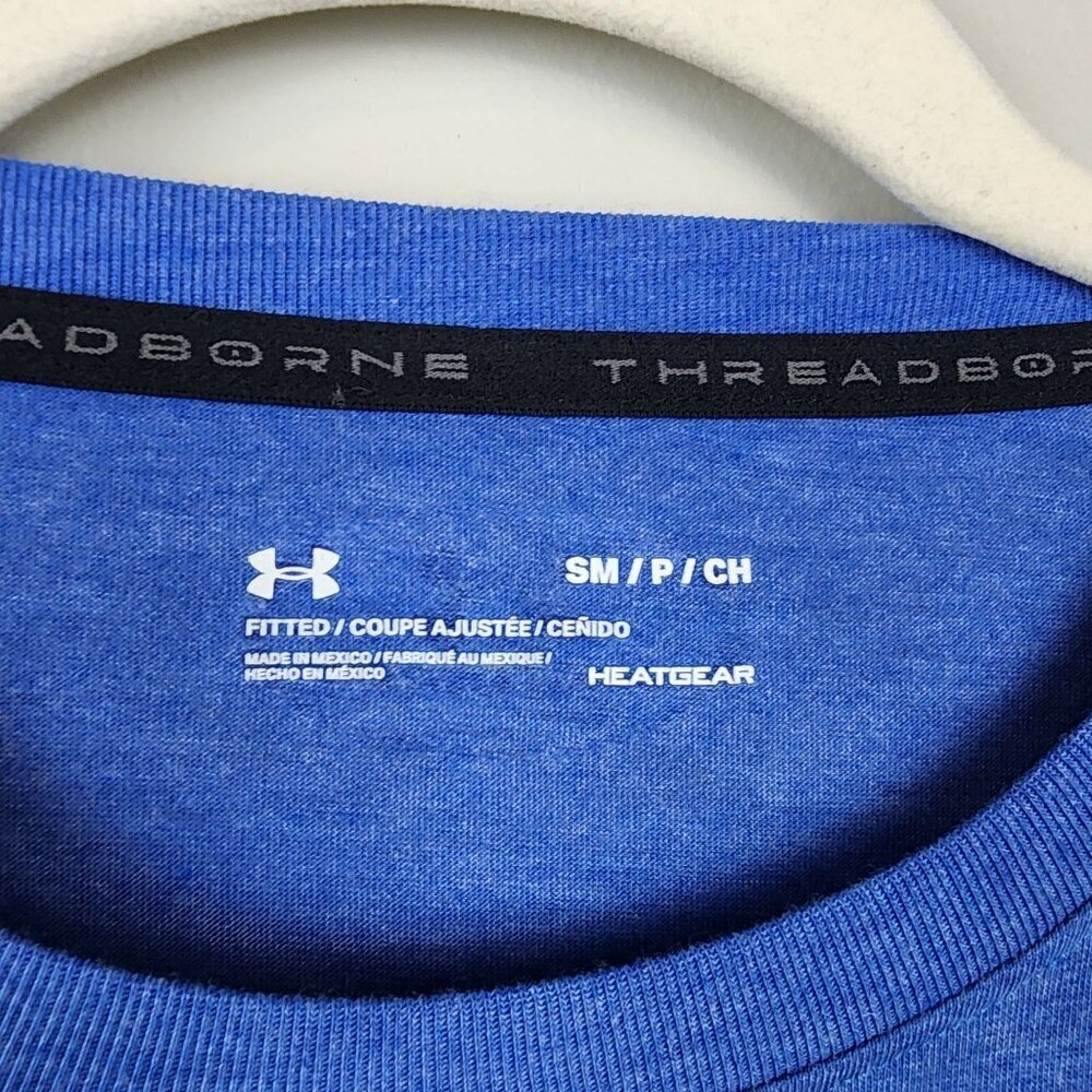 Under Armour Heatgear sz S men blue performance shirt top 3/4 sleeve Fitted - Picture 2 of 11